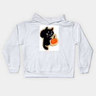 Black Kitty cat with pumpkin! Halloween sweetness! Kids Hoodie